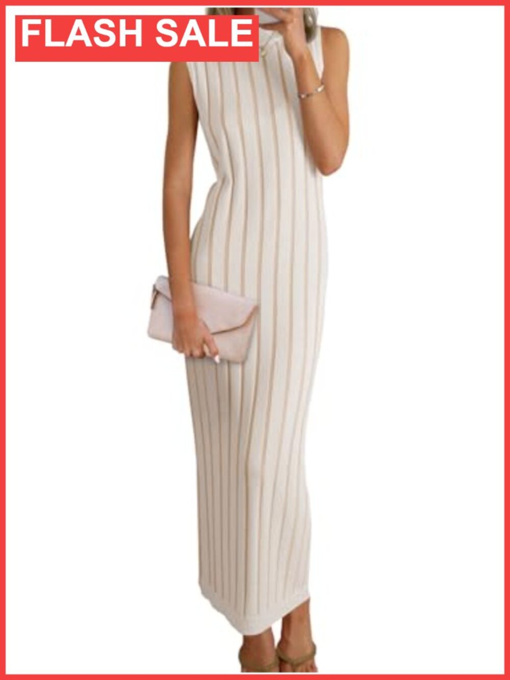 Womens Sleeveless Ribbed Knit Mock Neck Maxi Tank Dress